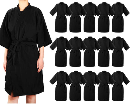 15 Pcs Salon Client Gown Robes Cape Kimono Style Hair Stylist Smock Salon Robes for Clients(Black)