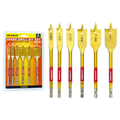 Spade Drill Bit Set, 6PCS Paddle Bits Set, 3/8"-1" Spade Bits with 1/4 Hex Shank, Wood Hole Cutter, Drill Bits for Wood