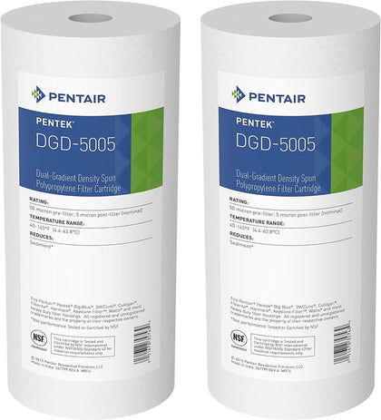 Pentair Pentek DGD-5005 Big Blue Whole House Sediment Filter | Spun Polypropylene Reduces Dirt, Sand and Rust; 3X
