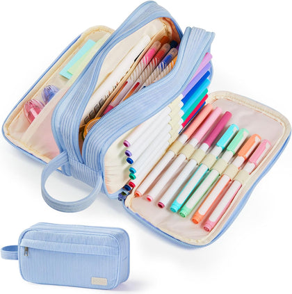 High Capacity Pencil Case, Soft Corduroy Pencil Pouch | Large Pencil Bag with 4 Compartments, Sturdy Zipper, Cute