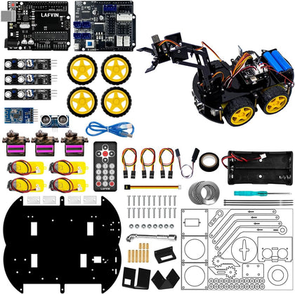 Mechanical 4WD Robot Arm Smart Car Kit - STEM/Graphical Programming Robot Car Compatible with Arduino IDE - Tutorial