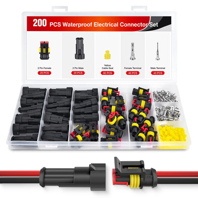 Nilight 200PCS 2 Pin Electrical Connector Plug with Male Female Terminals