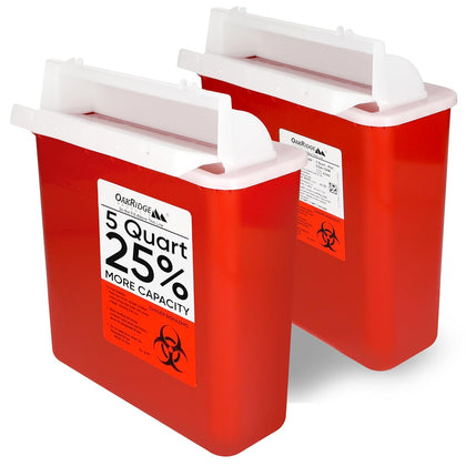 Sharps Container for Home Use and Professional 5 Quart (2-Pack), Biohazard Needle and Syringe Disposal, Mailbox Style