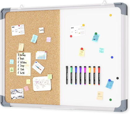 White Board Cork Board Combo, 24×18 inch for Office, Home, School, Vision Board, Pin Bulletin, Markers, Eraser