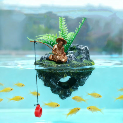 Aquarium Floating Island Decorations,Floating Fish Tank Decorations,Fisherman Aquarium Decor Island
