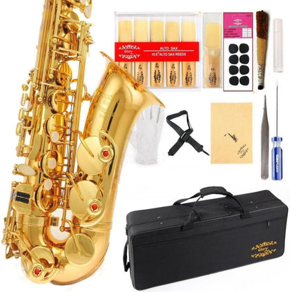 Gold Laquer E Flat Alto Saxophone with 11reeds,8 Pads cushions,case,carekit