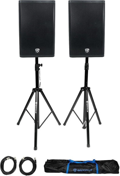 DX15 15" Powered Active DJ PA Speaker Pair Bundle with Stands | 4000W Peak / 1000W RMS, XLR/1/4" Combo Inputs