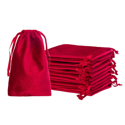 12pcs Red Velvet Drawstring Bags 4x6 inches Glossy Velvet Cloth Small Gift Bags Jewelry Pouches for Storage Wedding