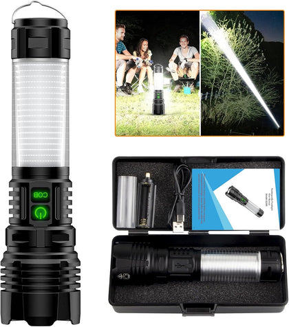 Rechargeable LED Flashlight Lantern 2000 High Lumens - with Camping Lanterns, Long Range LED Super Bright Flashlight