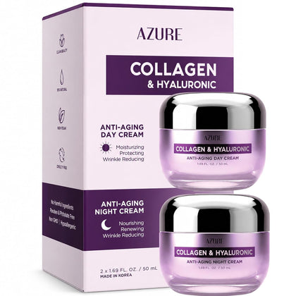 Collagen & Hyaluronic Acid Face Moisturizer, Hydrating Day &Night Cream Duo