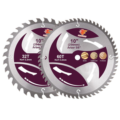 10" Circular Saw Blade, 32T&60T 2pcs-Set, Table Saw Blade, Miter Saw Blade. | Diameter 10 inch, Arbor 5/8 inch