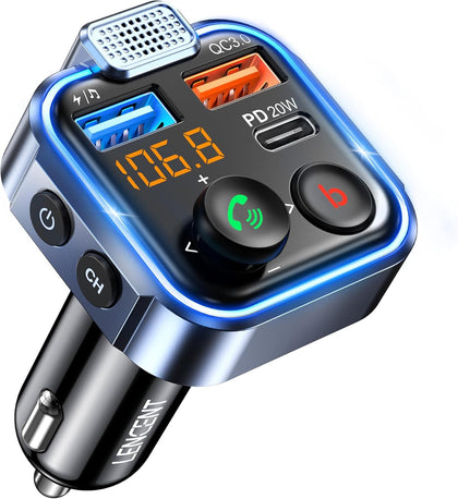 FM Transmitter in-Car Adapter, Wireless Bluetooth 5.3 Radio Car Kit | Type-C PD 20W+ QC3.0 Fast USB Charger