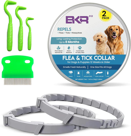 Dog Flea and Tick Collar (2 Pack) – Natural Waterproof Flea Collar for Dogs & Puppies with 8 Month Protection