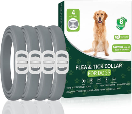 Flea and Tick Prevention for Dogs, 4-Pack Flea Collars, 32 Months, Grey