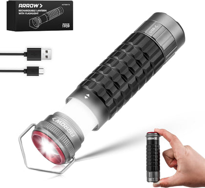 Arrow 2-in-1 Portable Camping Lantern and Flashlight with 3 Modes, USB-C Rechargeable LED Lantern with Battery