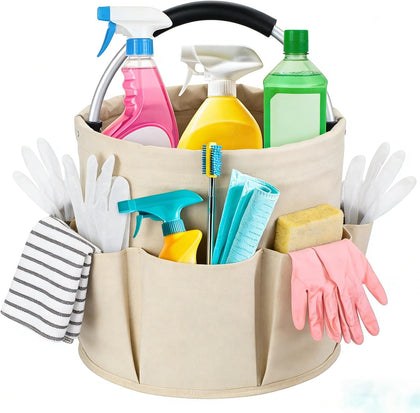 17L Foldable Cleaning Caddy with Handle - Portable Oxford Fabric Storage Bucket, Organiser for Cleaning Supplies