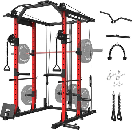 Power Cage, Power Rack with Cable Crossover System, 1500LBS Squat Rack with LAT Pull Down System, Workout Cage with