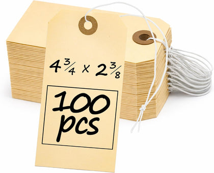 Manila Shipping Tags with Elastic Strings — Large Durable Blank Paper Tags 4¾″ x 2⅜″ — Ideal for Labeling and