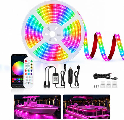 50FT Boat Lights LED Waterproof, 12V RGB Waterproof Boat Lights