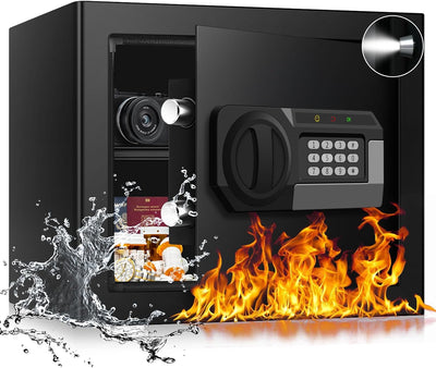 1.8 Cuft Small Fireproof Safe for Home Use, Safe Box Fireproof Waterproof with Programmable Keypad, Spare Keys and