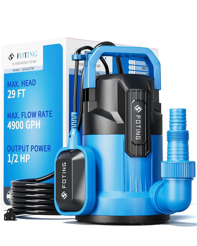 FOTING Sump Pump, 1/2HP 4900GPH High Flow Clean&Dirty Submersible Water Pump with Float Switch, Thermoplastic Electric Portable Utility Pump for Pool Draining Hot Tub Garden Basement