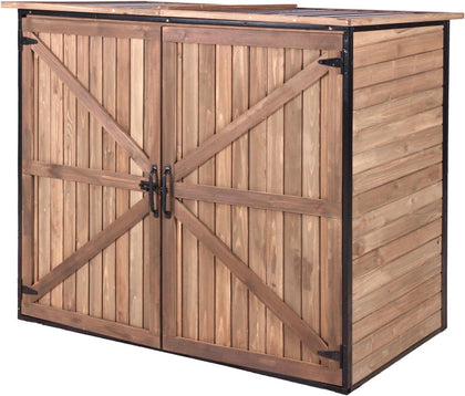 Weatherproof Outdoor Trash Can Shed, Outdoor Storage Shed with Strong Metal Frame, Wooden Garden Sheds with