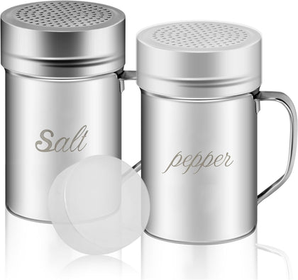 Stainless Steel Salt and Pepper Shakers Set, 14 OZ Seasoning Spice Shaker with Lid and Handle 127 Holes, Metal Dredge