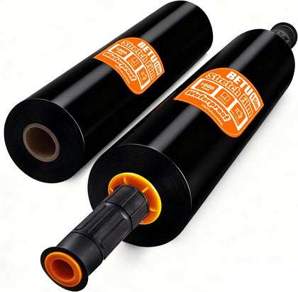 Black Stretch Wrap Shrink Film for Moving Supplies (15inch, 2 Pack) x 1000ft, Industrial Strength Plastic Wrap