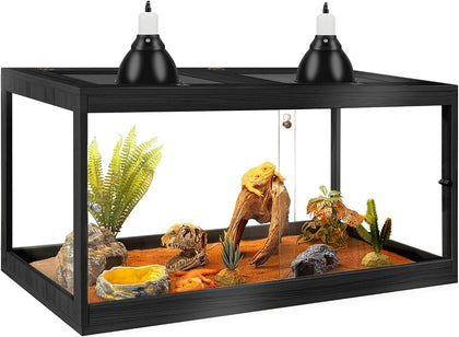 Bearded Dragon Tank 34 Gallon, Tempered Glass Reptile Tank with Meatl Mesh Roof and Front Sliding Door, Anti-Scratch