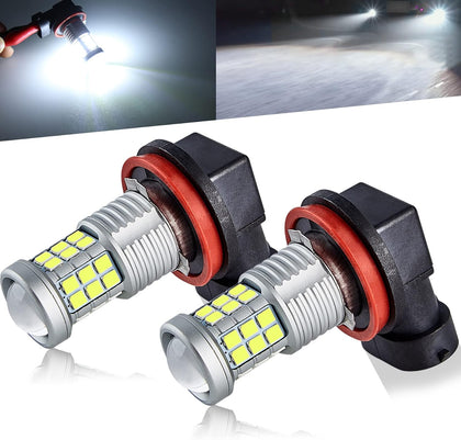 Super Bright 3000lm H8 H11 LED Fog Lights Bulbs DRL High Power 3030 Chips with Projector Lens Replacement for Cars