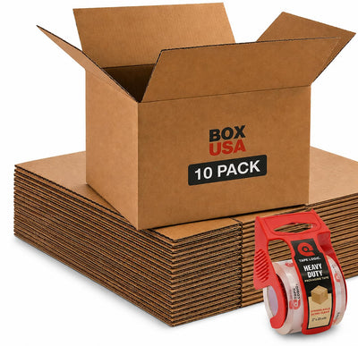 Moving Boxes 18"L x 14"W x 12"H (10-Pack) Medium + Packaging Tape - Shipping, Mailing, Packing, Packaging and Storage