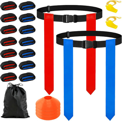 Flag Football Belts Set, 14 Players Adjustable Extended Youth Flag Football Set for Kids, Teens & Adults, Ideal for