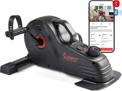 Sunny Health & Fitness 2-in-1 Smart Magnetic Pedal Exerciser, Compact Indoor Under-Desk Mini Exercise Bike for Full Body Cardio Workout and Physical Therapy, Free SunnyFit Training App Connection