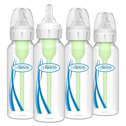 Natural Flow Anti-Colic Options+ Narrow Baby Bottle, 8 oz/250 mL, with Level 1 Slow Flow Nipples, 0m+, 4 Pack