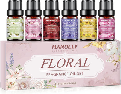 Floral Essential Oils Set - 6 Premium Fragrance Oil for Diffusers, Candle Making, Humidifier - Pink Peony, Wild Rose