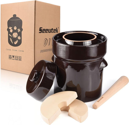 Fermentation Crock Jar 1.3 Gallon for Sauerkraut Pickling Kimchi | 5 Liter, Stoneware Pot, Fermenting, Pickles