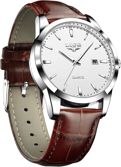 Watches for Men Waterproof Analog Dress Vintage Chronograph Analog Casual Leather Stainless Steel Unique Quartz