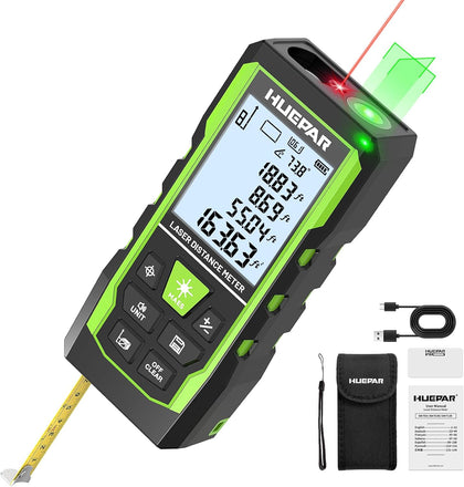 3-in-1 Laser Measuring Tool, 400Ft Laser Measure & 33Ft Green Cross Line Laser Level & 6.5Ft Tape Measure