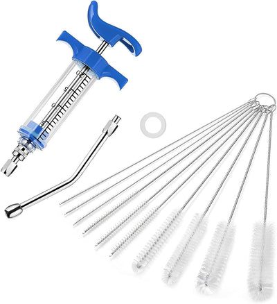 12in1 Reusable Animal Syringe + Drench Nozzle with Clean Brush, Adjustable Dosage Drench Livestock Syringe for Pet