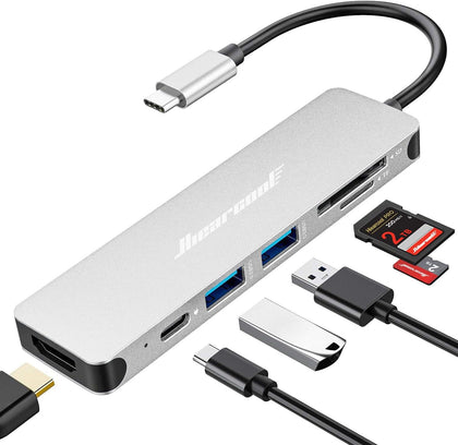 USB C Hub Multi-Port Adapter, 7-in-1 USB-C Dongle with 4K HDMI 100W PD SD/TF Card Reader, USBC Dock Compatible for