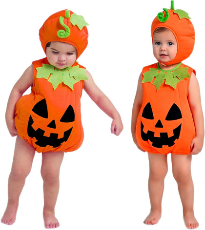 Halloween Baby Pumpkin Costume, Pumpkin Costume Toddler Outfit with Hood for Halloween Dress up party