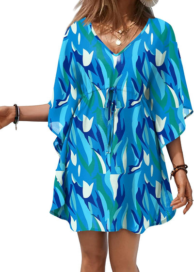 Womens Swimsuit Coverup 2026 Sheer Chiffon Floral Print Sexy Bathing Suit Cover Up Swimwear Beachwear
