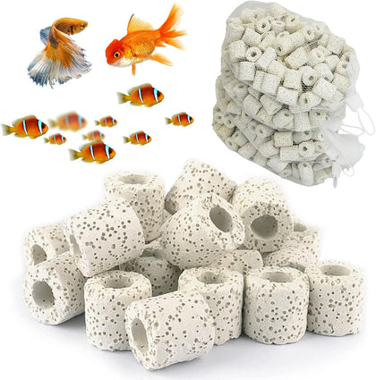 4 LB Aquarium Filter Media Bio Balls Ceramic Rings (White) | Aquarium Filter Media with Mesh Bag for Fish Tank and