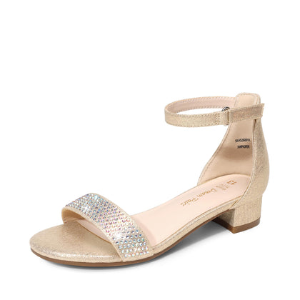 Girls Sandals Low Heel Dress Pumps,Gold,12 Little Kid