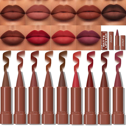 Matte Lip Liner Set Gradient Velvet Lip Crayon with Retractable and Long-Lasting Lipsticks for Women and Gift (9 Pcs