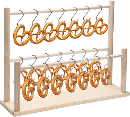Wooden Pretzel Holder Stand with 21 Hooks for Oktoberfest