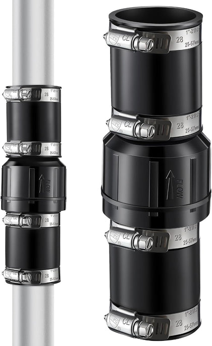 1 Pack Sump Pump Check Valve Fit 1-1/2 inch and 1-1/4 inch Pipe | Slip On Check Valve with 4 Pcs Stainless Steel Hose