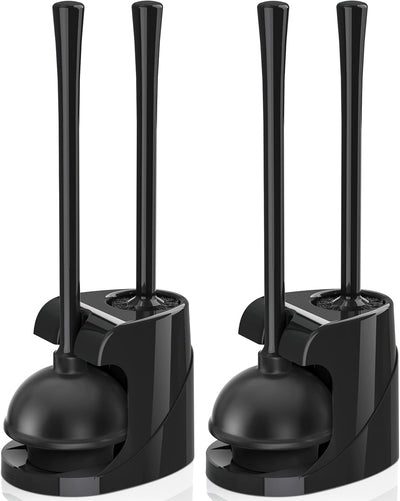 Toilet Plunger and Brush, Bowl Brush and Heavy Duty Toilet Plunger Set with Ventilated Holder, 2-in-1 Bathroom