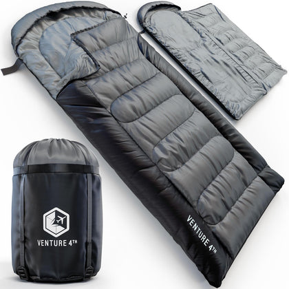 Backpacking Sleeping Bag for Camping - Single, XXL & Double | Water-resistant, breathable polyester. Compresses into