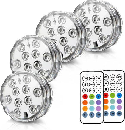 Submersible LED Lights with Remote, 13 Colors 4 Modes Battery Operated Underwater LED Pool Light for Inground Pool